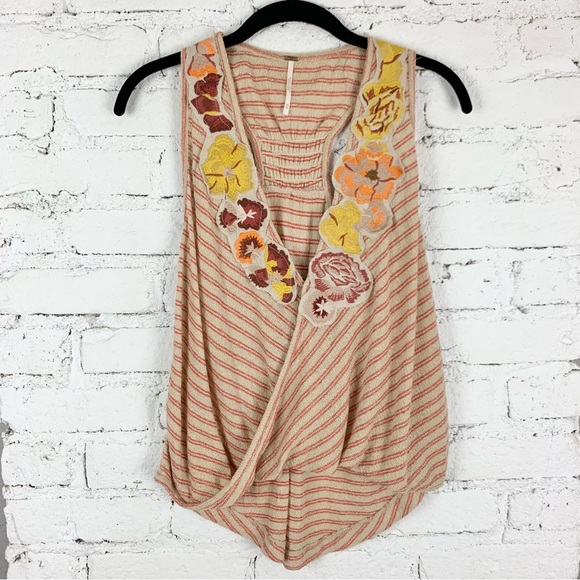 Free People Striped Frida Tank Top Floral Embroidered XS - Picture 2 of 10